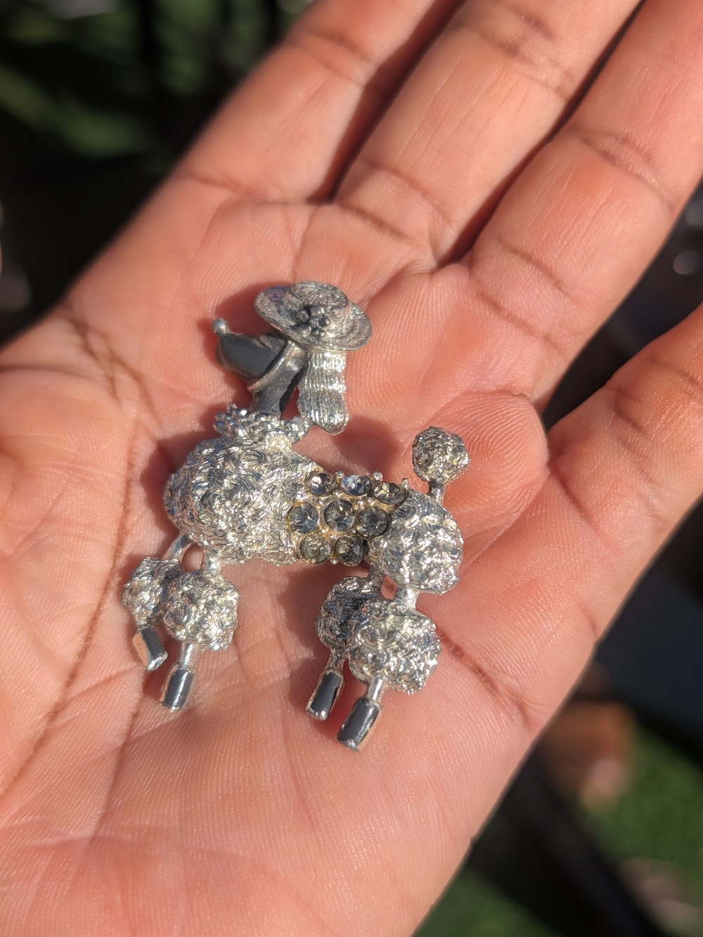 Sparkling Silver Poodle Brooch Pin - Crystal Accent